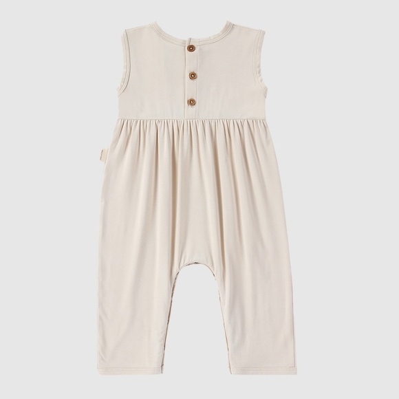 Cream Bamboo Sleeveless Buttoned Jumpsuit - Picture 3 of 8
